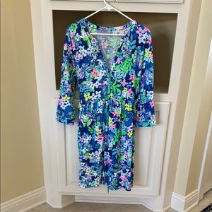 Lilly Pulitzer Floral Midi Dress - Blue, Pink, Yellow, White and Green.